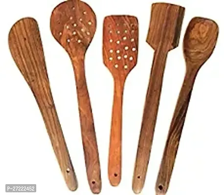 Set Of 5 Wooden Serving And Cooking Spoons Wood Brown Spoons-thumb2