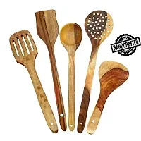 Set of 5 (10 inches) Wooden Non Stick Spatulas, Ladles Mixing and Turning Handmade Wooden-thumb1