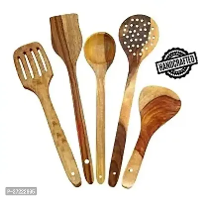 Set of 5 (10 inches) Wooden Non Stick Spatulas, Ladles Mixing and Turning Handmade Wooden-thumb2