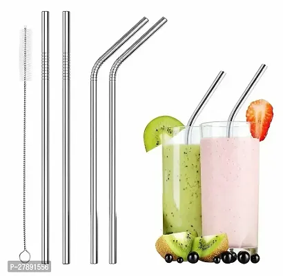 Steel Straws + Straw Cleaning Brush | Straws for Drinking Juice | Metal Straw | Eco Friendly Products | Stainless Steel Straw | Strow | Straw for Kids | Reusable Straw | Steel Sipper with Straw-thumb0