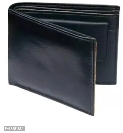 Designer Black Rexine Solid Two Fold Wallet For Men