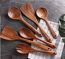 Set of 6 Natural Handmade Cooking Spoon Set, Kitchen Utensils,  Turning Spatula Nonstick Spoon Set Wooden Spoon for Cooking Kitchen Tools , , Brown-thumb2