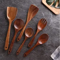 Set of 6 Natural Handmade Cooking Spoon Set, Kitchen Utensils,  Turning Spatula Nonstick Spoon Set Wooden Spoon for Cooking Kitchen Tools , , Brown-thumb4