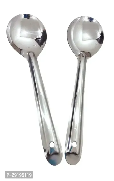 2 pcs Steel Serving Spoon Set for Dining, Cooking Spoon-thumb0