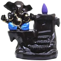 Handcrafted Meditating Smoke Ganesha Statue Back flow incense burner with 10 Smoke Back flow Incense Cone-thumb3