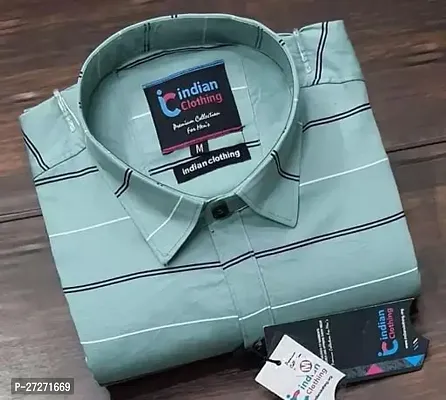 Reliable Turquoise Cotton Striped Casual Shirts For Men-thumb0