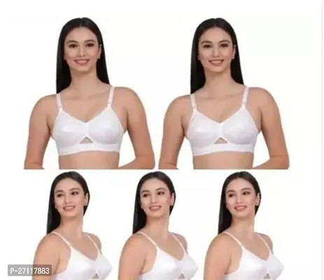 Stylish White Cotton Solid Bra For Women Pack Of 5