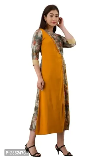 Rayon Kurta with Shrug Style|| Designer Kurta Shrug Style (X-Large, Yellow)-thumb0