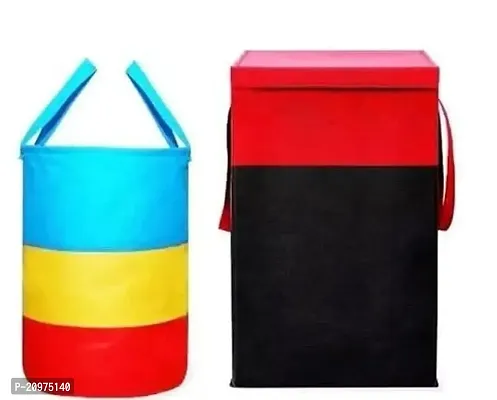 PerfectKrafts Waterproof Non Wovan Laundry Bag/Hamper|Metalic Printed With Handles|Foldable Bin (68S  45L, black red)