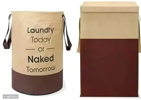 PerfectKrafts Waterproof Non Wovan Laundry Bag/Hamper|Metalic Printed With Handles|Foldable Bin (68S  45L, beige brown)