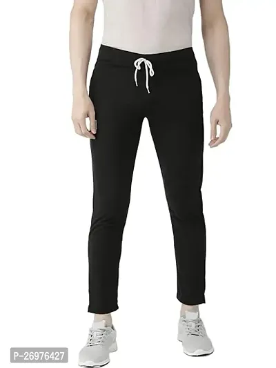 Comfortable Black Cotton Regular Track Pants For Men