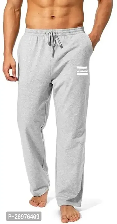 Comfortable Grey Cotton Regular Track Pants For Men