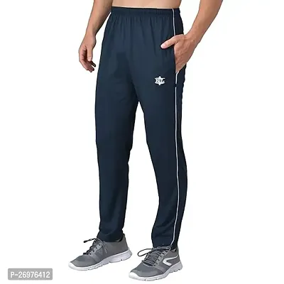Comfortable Navy Blue Cotton Regular Track Pants For Men