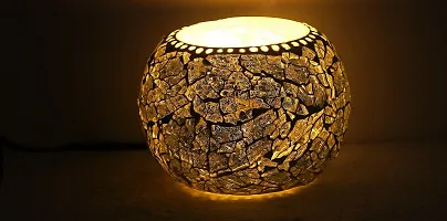 Rajasthani Haat and Craft Handicraft Mosaic Table lamp for Home and Room Lighting Decorations (Round Shape, Multicolor, Golden Light)-thumb2