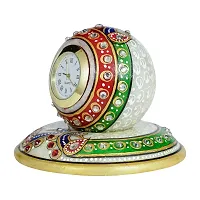 Rajasthani Haat and Craft Marble dust Table Watch with Handcrafted Golden Minakari iWork (Table d?cor) gigting Range-thumb1