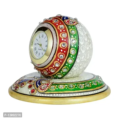 Rajasthani Haat and Craft Marble dust Table Watch with Handcrafted Golden Minakari iWork (Table d?cor) gigting Range-thumb2