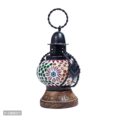 Rajasthani Haat and Craft Handcrafted Traditional Wooden Glass Mosaic Wall Hanging Decorative Table lamp/Lantern Show Piece for Living Room Hanging Lamp/Lalten/Night Lamp-