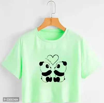 Stylish Green Cotton Printed T-Shirt For Women-thumb0