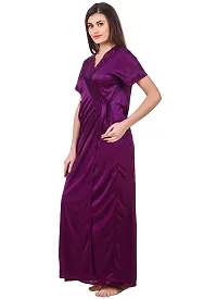 Elegant Purple Satin Solid 2Pcs Nighty With Wrap Gown For Women-thumb2