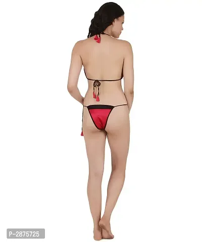 Red Satin Solid Lingerie Set-thumb4