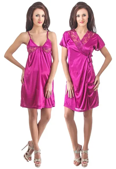 Women's Satin Nightdress Set Of 2