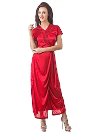 Women Satin Nightwear Sleepwear 2 PCs Set of Nighty, Robe, S-thumb2