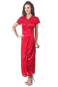 Women Satin Nightwear Sleepwear 2 PCs Set of Nighty, Robe, S-thumb1