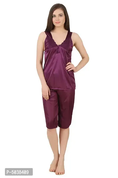 Women Satin Nightwear Nightsuits Top and Capry Set S