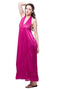 women satin nightwear sleepwear Solid Halter Neck-thumb1