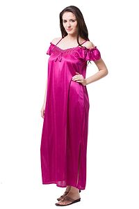 women satin nighwear sleepwear solid long nighty-thumb2