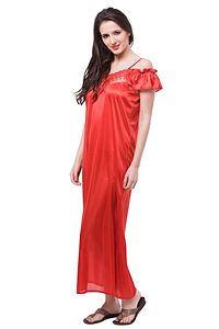 women satin nighwear sleepwear solid long nighty-thumb1