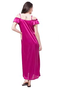 women satin nighwear sleepwear solid long nighty-thumb1