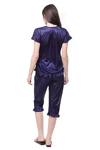 women satin nighwear nightsuits solid top and capry set-thumb2