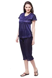 women satin nighwear nightsuits solid top and capry set-thumb1