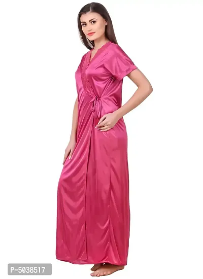 Women Satin Nightwear Sleepwear Solid Long Robe-thumb3