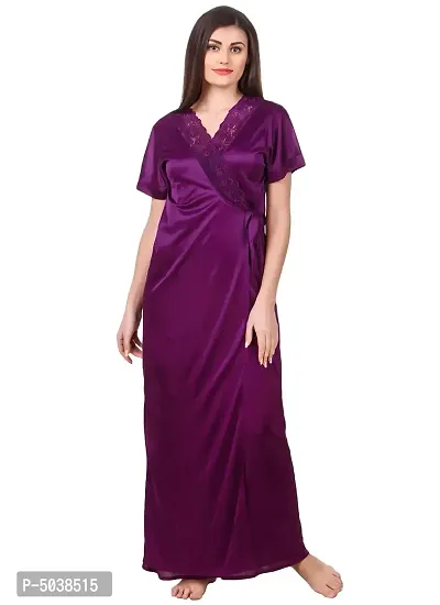 Women Satin Nightwear Sleepwear Solid Long Robe-thumb0