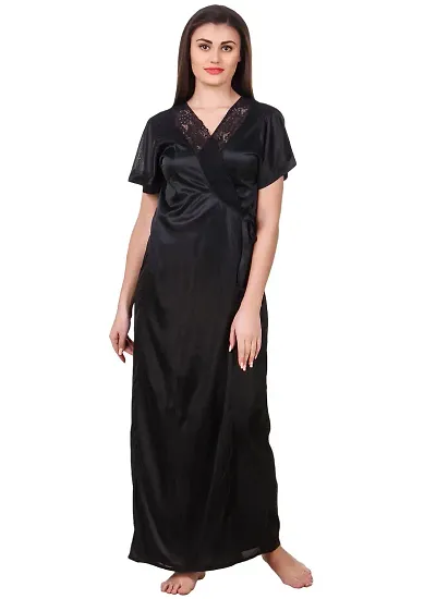 Women Satin Nightwear Sleepwear Solid Long Robe