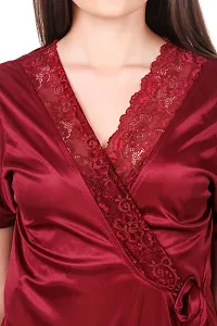 Women Satin Nightwear Sleepwear Solid Long Robe-thumb3