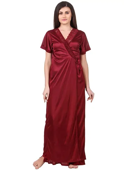 Women Satin Nightwear Sleepwear Solid Long Robe