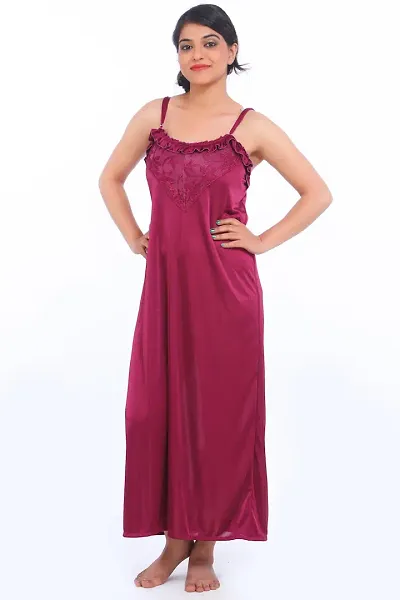 Fasense Women Satin Nightwear Sleepwear Long Nighty SR066 Color Size Medium