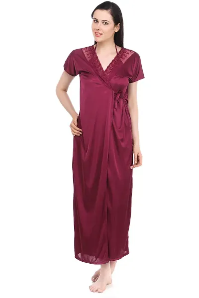 Fasense Fancy Solid Satin Long Robe