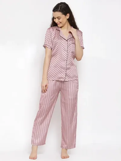 women Satin Night Suit Top And  Pyjama Set