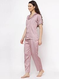women Satin Polka  Stripes Night Suit Top  Pyjama Set-thumb1