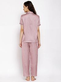 women Satin Polka  Stripes Night Suit Top  Pyjama Set-thumb2