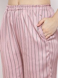 women Satin Polka  Stripes Night Suit Top  Pyjama Set-thumb4