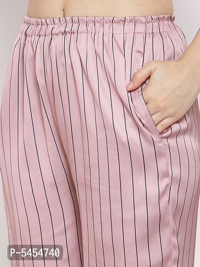 women Satin Polka  Stripes Night Suit Top  Pyjama Set-thumb5