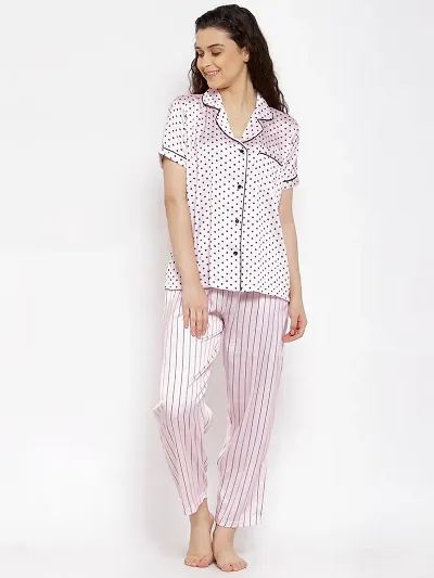 women Satin Night Suit Top And  Pyjama Set