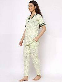 women Sinker Cotton Floral Print Night Suit Top  Pyjama Set-thumb1