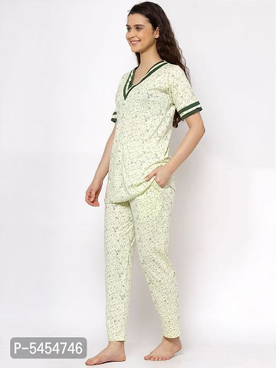 women Sinker Cotton Floral Print Night Suit Top  Pyjama Set-thumb2