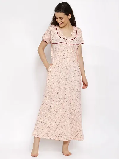 Women Sinker Floral Print Nightwear Long Nighty